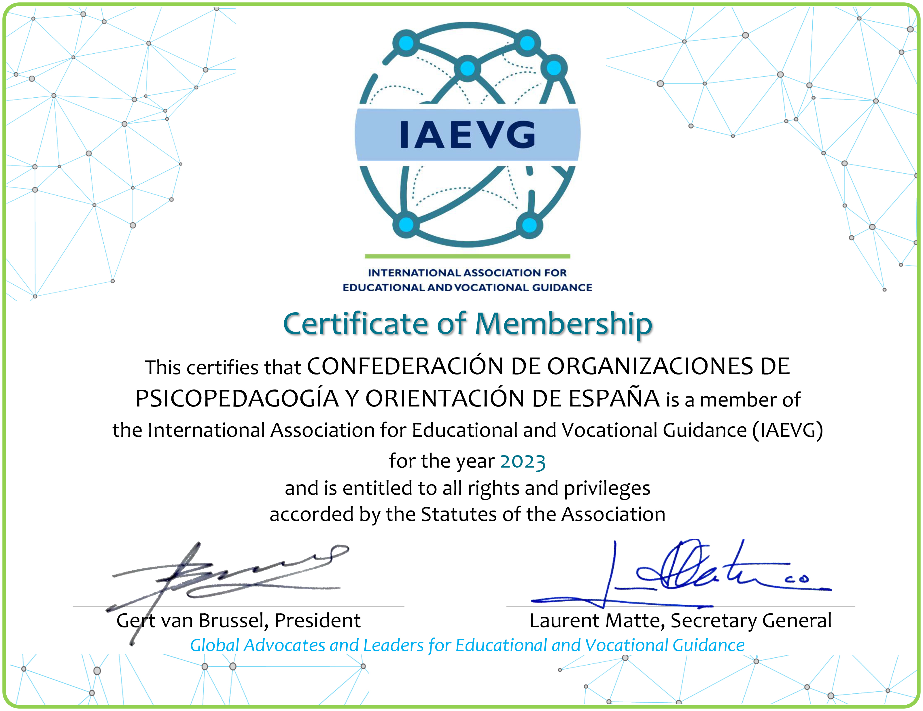 COPOE Certificate of membership 2023 IAEVG